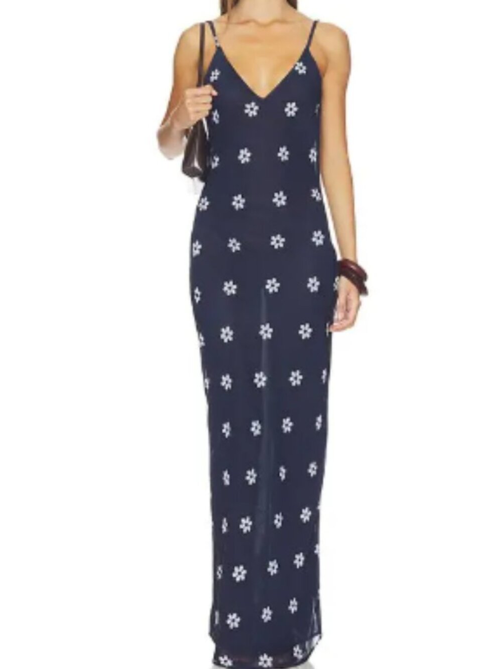 Bella Venice The Jordan Long Slip Dress in Navy with White Flowers